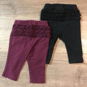 Old Navy Maroon/Black Ruffle Back Leggings 3-6 M